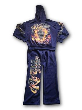 Rockstar Original "Flamer" Navy Baggy Tracksuit Set - Size Medium